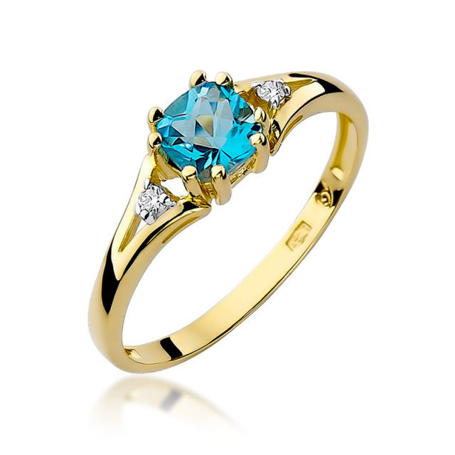 Inel Aur 14K cu Topaz Swiss 0.70 ct si Diamante Naturale 0.03 ct — Aur galben