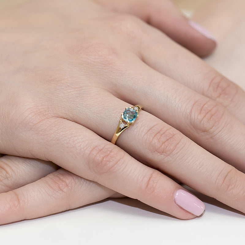 Inel Aur 14K cu Topaz Swiss 0.70 ct si Diamante Naturale 0.03 ct, imaginea 4 din 10