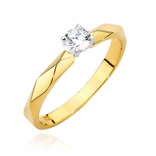 Inel Aur 14K cu Diamant Natural 0.15 ct — Aur galben