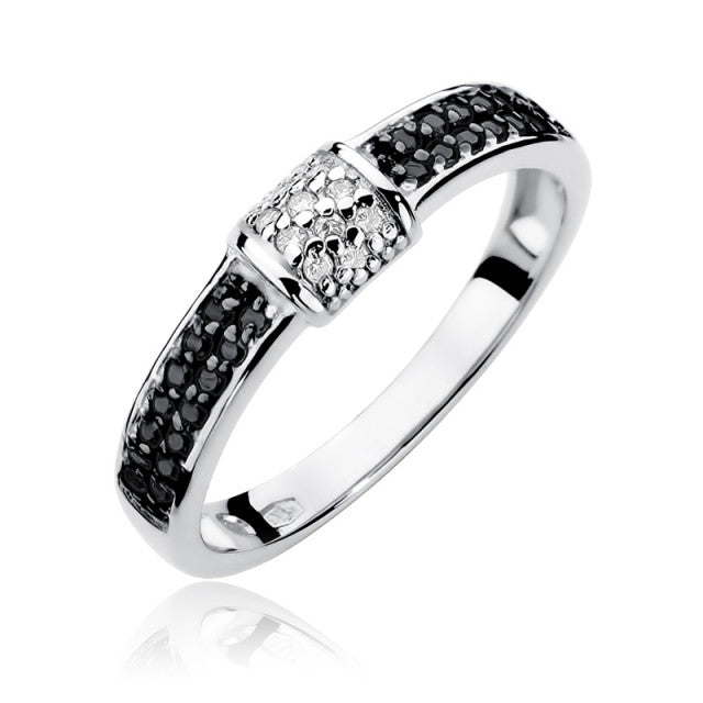 Inel Aur 14K cu Diamante Naturale Albe si Negre 0.19 ct, imaginea 4 din 11