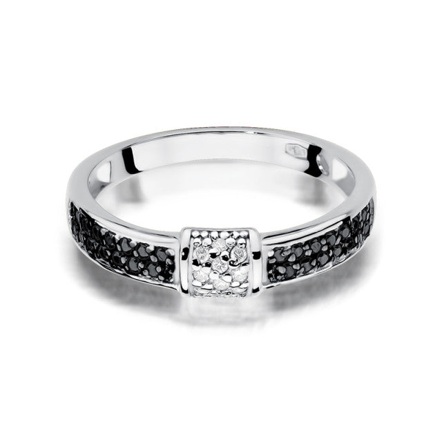 Inel Aur 14K cu Diamante Naturale Albe si Negre 0.19 ct, imaginea 5 din 11