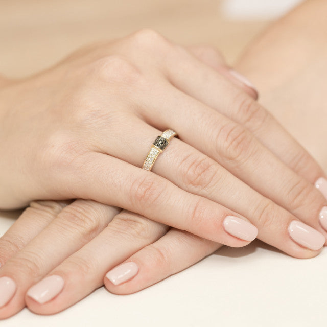 Inel Aur 14K cu Diamante Naturale Albe si Negre 0.19 ct, imaginea 7 din 11