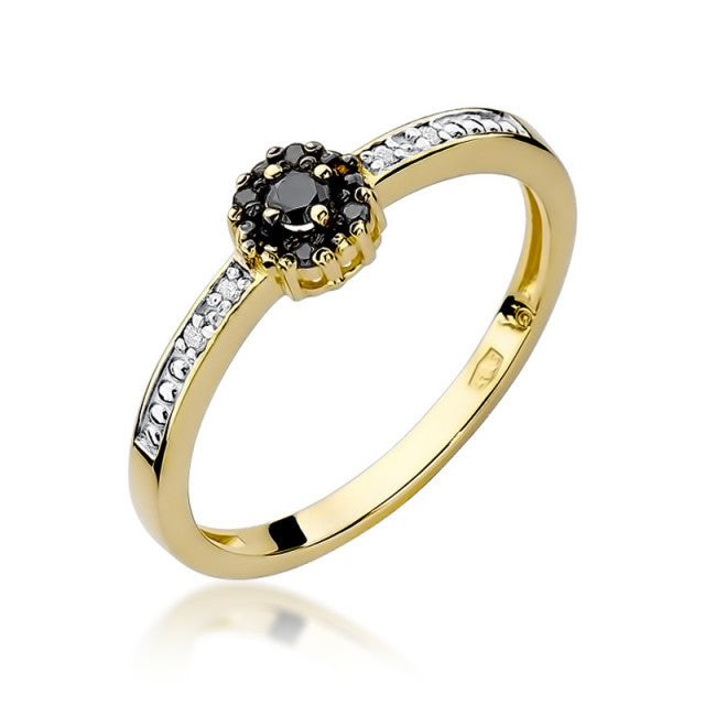Inel Aur 14K cu Diamante Naturale Albe si Negre 0.09 ct — Aur galben