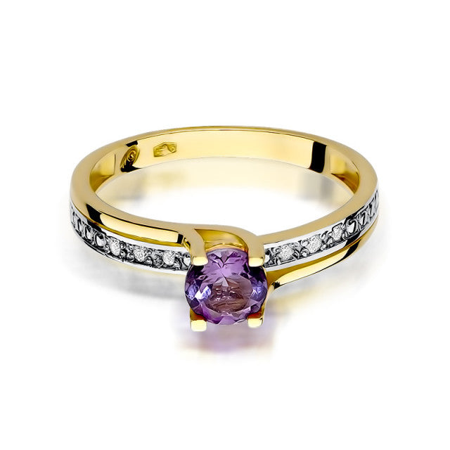 Inel Aur 14K cu Ametist 0.50 ct si Diamante Naturale 0.03 ct, imaginea 2 din 11
