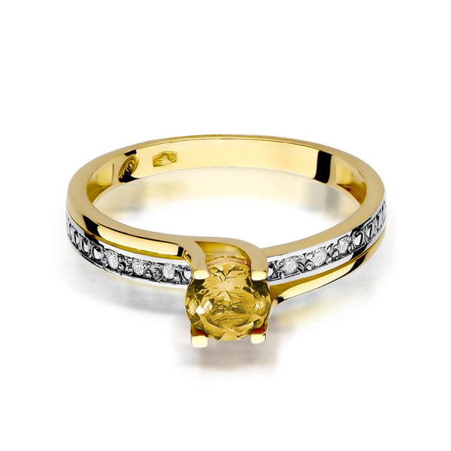Inel Aur 14K cu Citrin 0.50 ct si Diamante Naturale 0.03 ct, imaginea 2 din 11