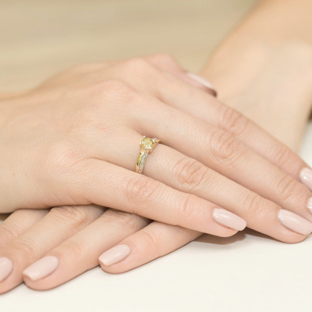 Inel Aur 14K cu Citrin 0.50 ct si Diamante Naturale 0.03 ct, imaginea 7 din 11