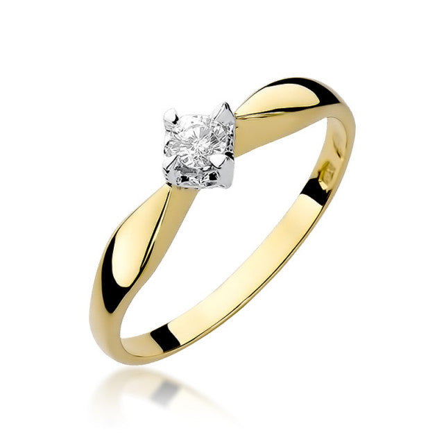 Inel Aur 14K cu Diamant Natural 0.12 ct — Aur galben