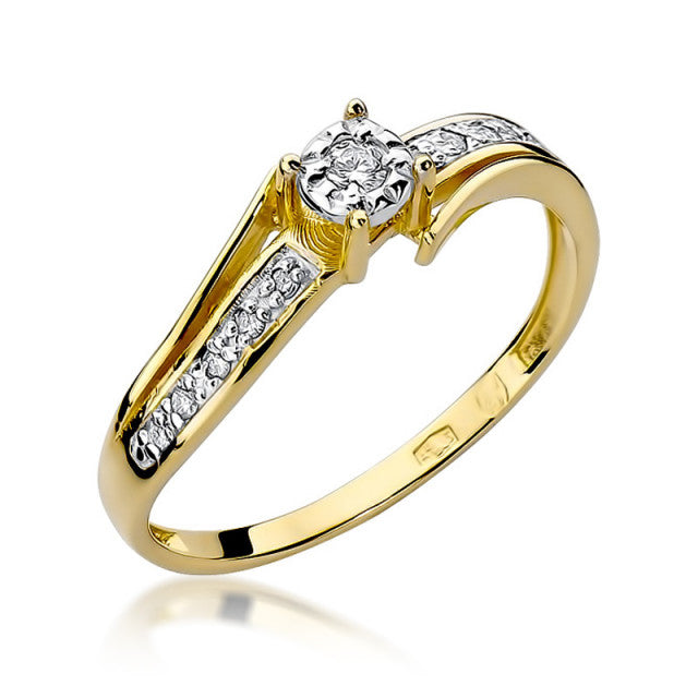 Inel Aur 14K cu Diamante Naturale 0.10 ct — Aur galben