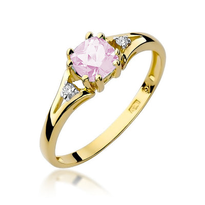 Inel Aur 14K cu Topaz Roz 0.65 ct si Diamante Naturale 0.03 ct