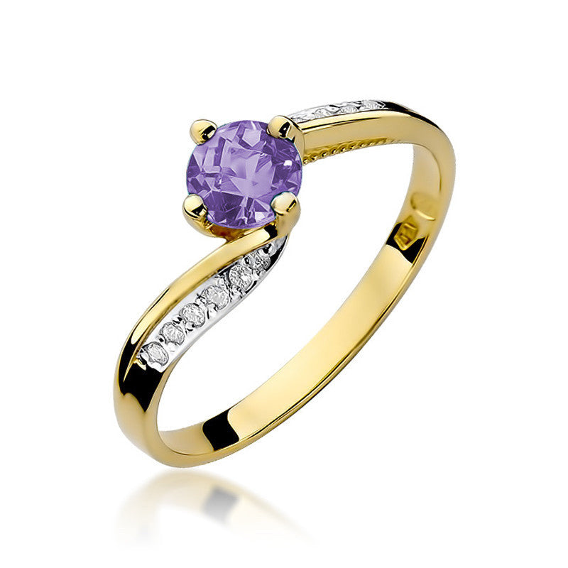 Inel Aur 14K cu Tanzanit 0.50 ct si Diamante Naturale 0.05 ct — Aur galben