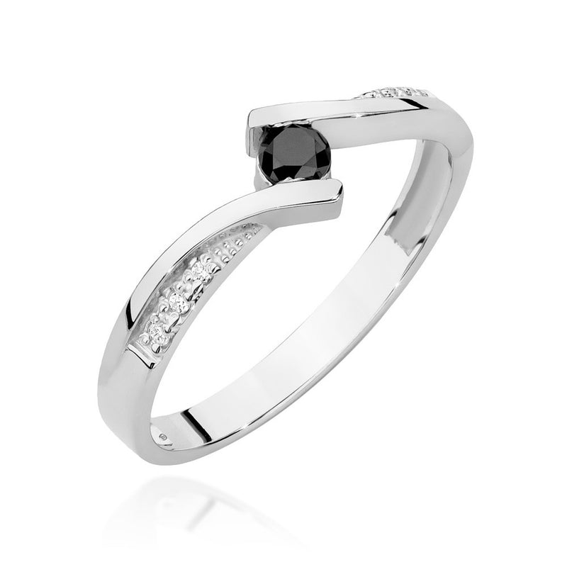 Inel Aur 14K cu Diamante Naturale Albe si Negre 0.15 ct, imaginea 4 din 9