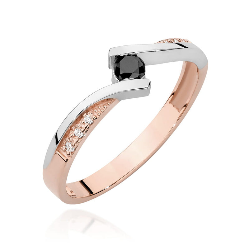 Inel Aur 14K cu Diamante Naturale Albe si Negre 0.15 ct, imaginea 7 din 9