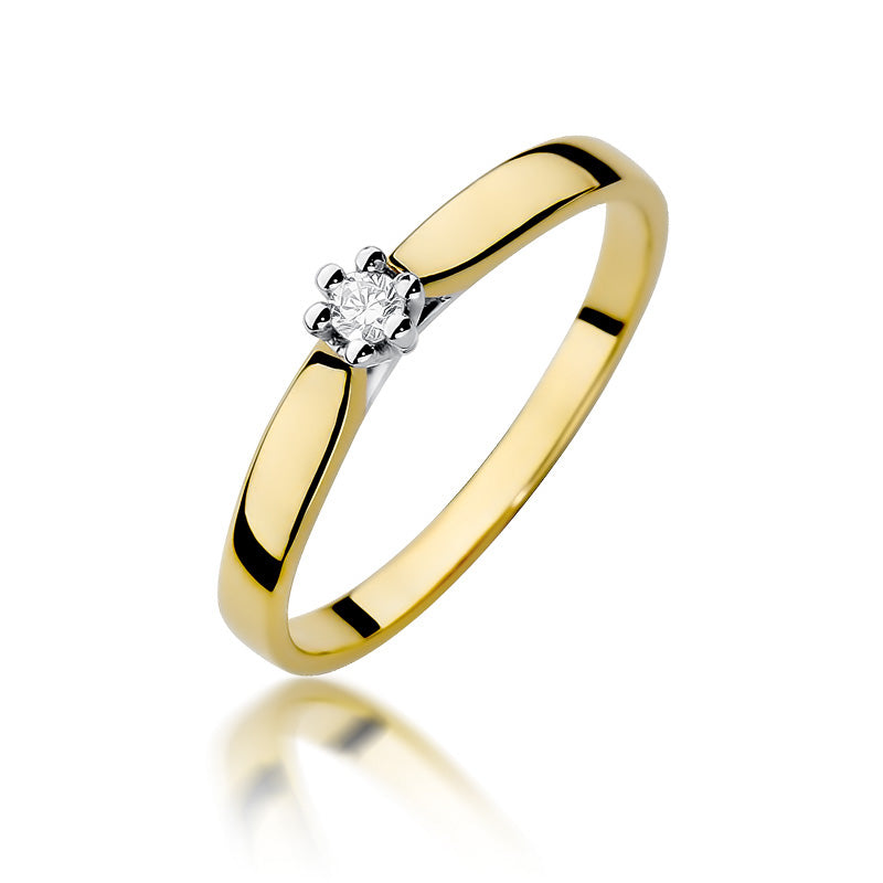 Inel Aur 14K cu Diamant Natural 0.04 ct — Aur galben