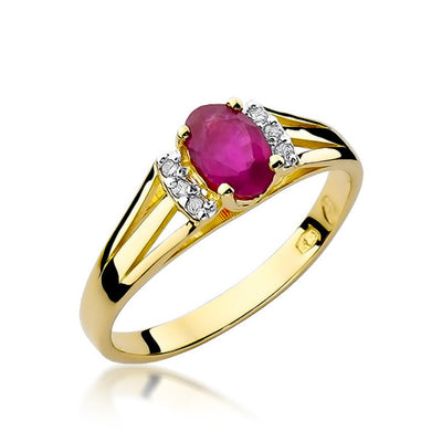 Inel Aur 14K cu Rubin 0.60 ct si Diamante Naturale 0.05 ct