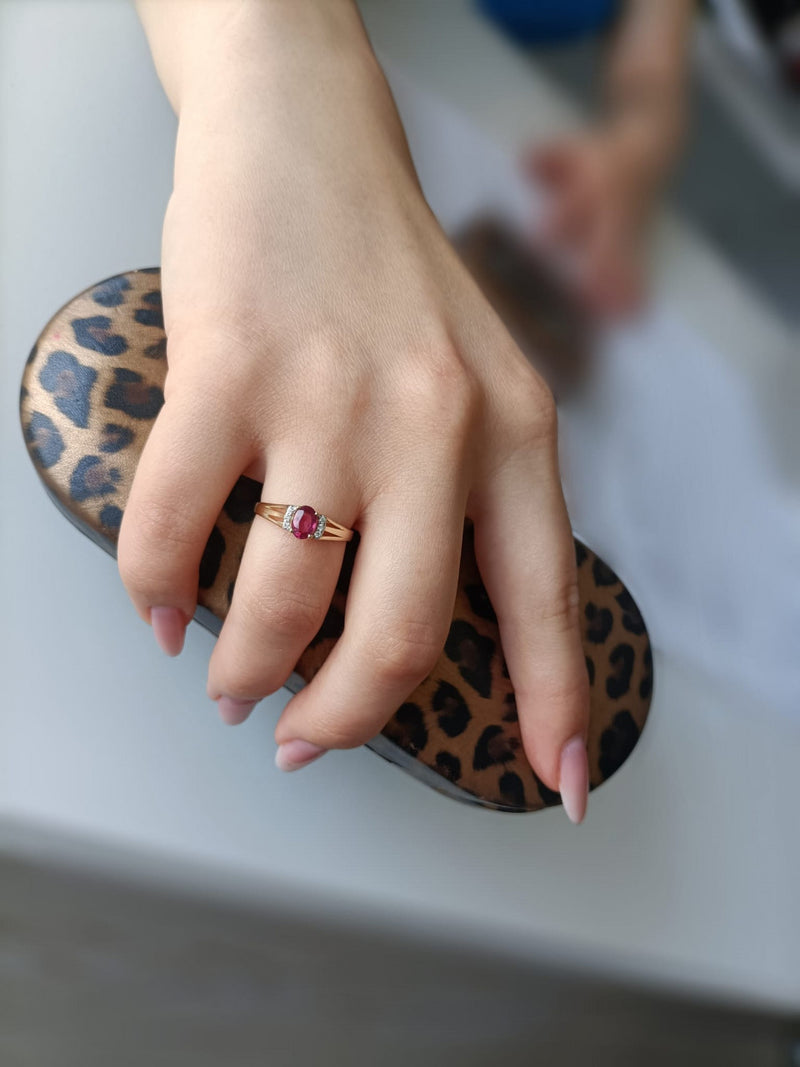 Inel Aur 14K cu Rubin 0.60 ct si Diamante Naturale 0.05 ct, imaginea 8 din 12