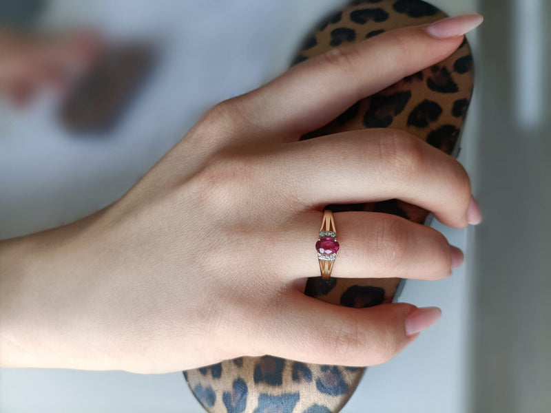 Inel Aur 14K cu Rubin 0.60 ct si Diamante Naturale 0.05 ct, imaginea 9 din 12