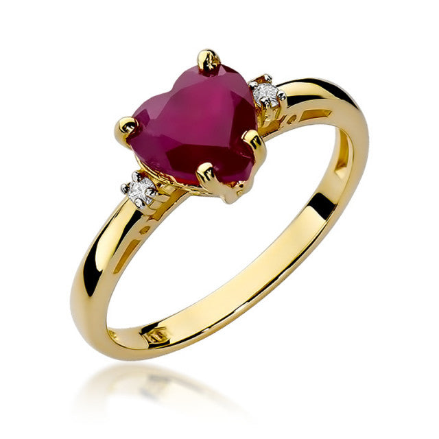 Inel Aur 14K cu Rubin 1.70 ct si Diamante Naturale 0.03 ct — Aur galben