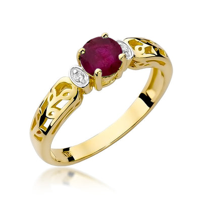 Inel Aur 14K cu Rubin 0.60 ct si Diamante Naturale 0.02 ct