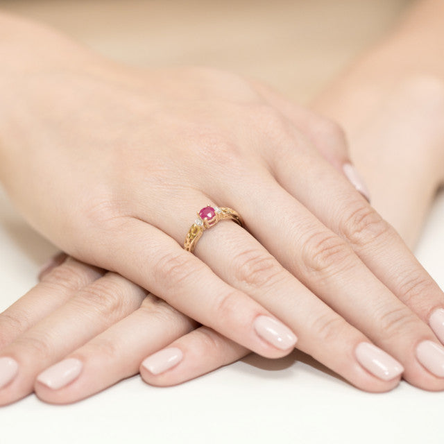 Inel Aur 14K cu Rubin 0.60 ct si Diamante Naturale 0.02 ct, imaginea 4 din 10