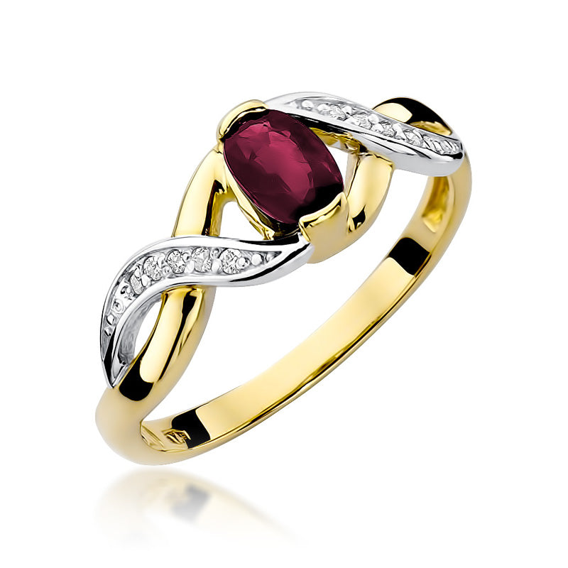 Inel Aur 14K cu Rubin 0.60 ct si Diamante Naturale 0.05 ct — Aur galben