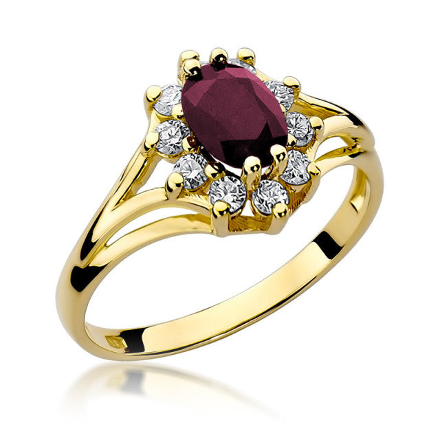 Inel Aur 14K cu Rubin 1.00 ct si Diamante Naturale 0.30 ct — Aur galben