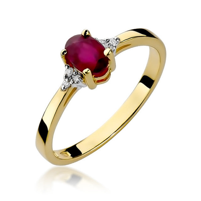 Inel Aur 14K cu Rubin 0.60 ct si Diamante Naturale 0.05 ct — Aur galben