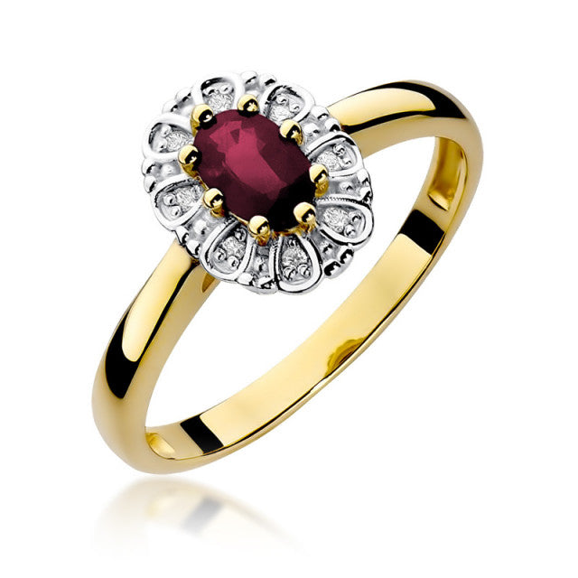 Inel Aur 14K cu Rubin 0.60 ct si Diamante Naturale 0.07 ct — Aur galben
