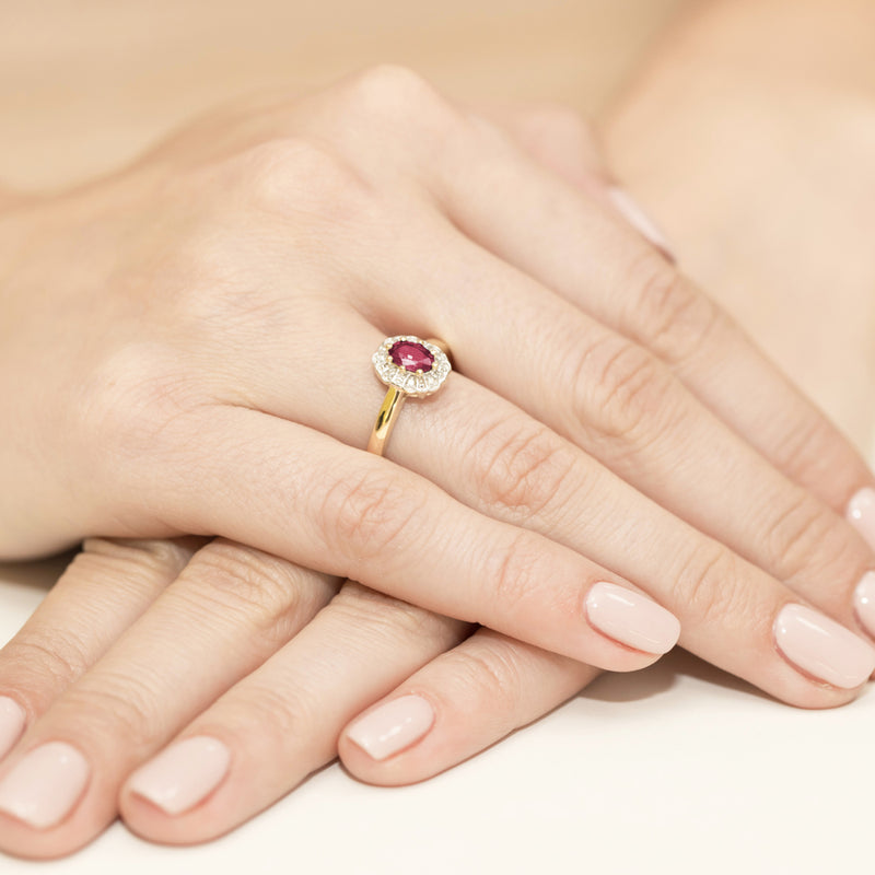 Inel Aur 14K cu Rubin 0.60 ct si Diamante Naturale 0.07 ct, imaginea 4 din 11