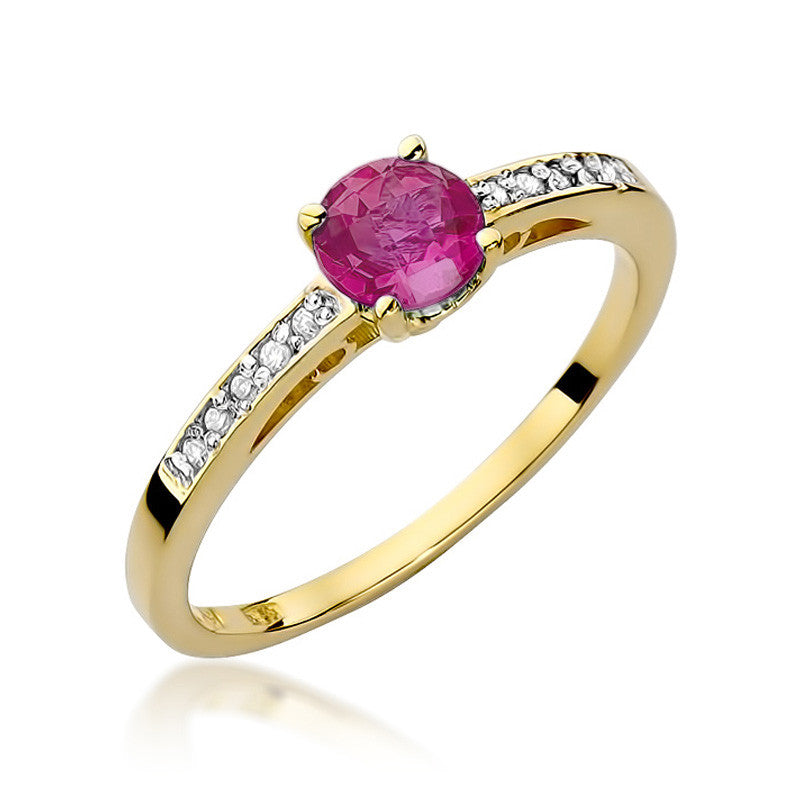 Inel Aur 14K cu Rubin 0.60 ct si Diamante Naturale 0.05 ct — Aur galben