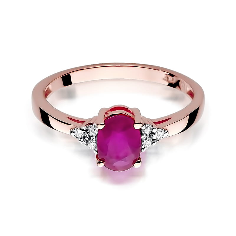 Inel Aur 14K cu Rubin 1.00 ct si Diamante Naturale 0.05 ct, imaginea 9 din 10