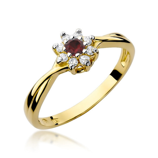 Inel Aur 14K cu Rubin 0.15 ct si Diamante Naturale 0.12 ct — Aur galben