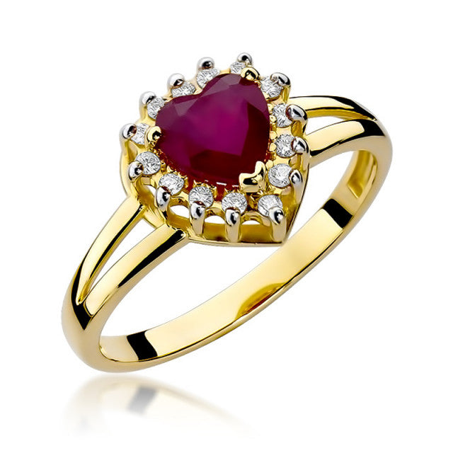 Inel Aur 14K cu Rubin 1.10 ct si Diamante Naturale 0.12 ct — Aur galben
