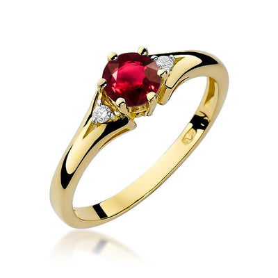 Inel Aur 14K cu Rubin 0.60 ct si Diamante Naturale 0.03 ct