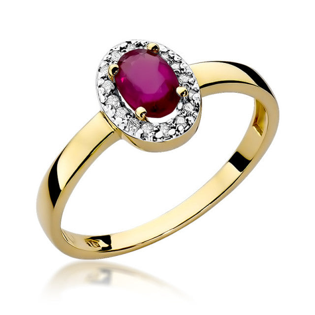 Inel Aur 14K cu Rubin 0.60 ct si Diamante Naturale 0.08 ct — Aur galben