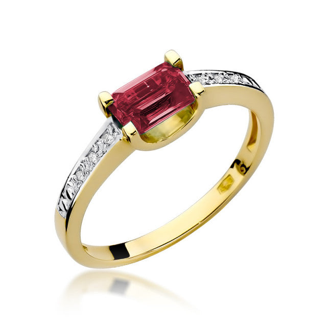 Inel Aur 14K cu Rubin 0.80 ct si Diamante Naturale 0.03 ct — Aur galben
