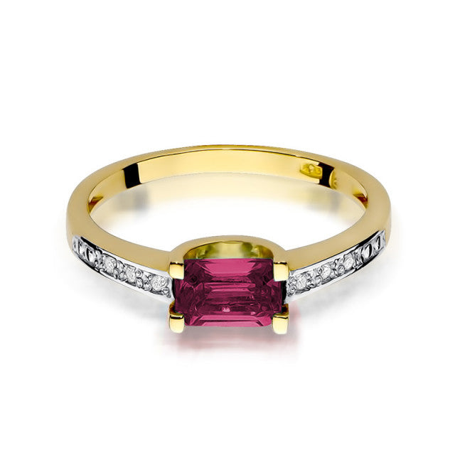 Inel Aur 14K cu Rubin 0.80 ct si Diamante Naturale 0.03 ct, imaginea 2 din 10