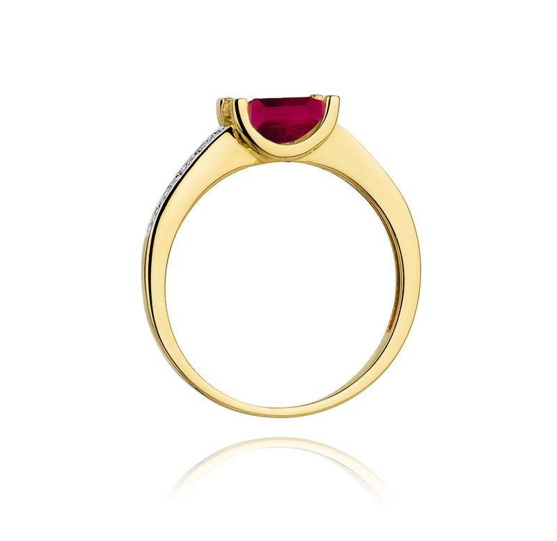 Inel Aur 14K cu Rubin 0.80 ct si Diamante Naturale 0.03 ct, imaginea 3 din 10