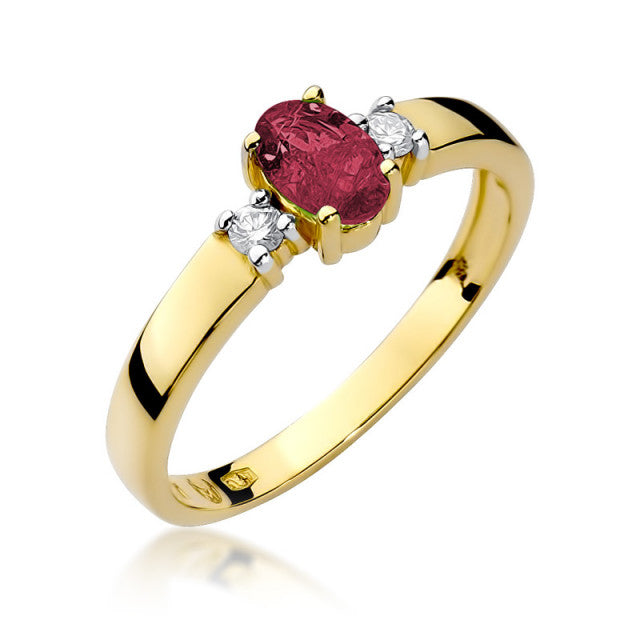 Inel Aur 14K cu Rubin 0.60 ct si Diamante Naturale 0.08 ct — Aur galben