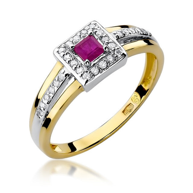 Inel Aur 14K cu Rubin 0.20 ct si Diamante Naturale 0.14 ct — Aur galben