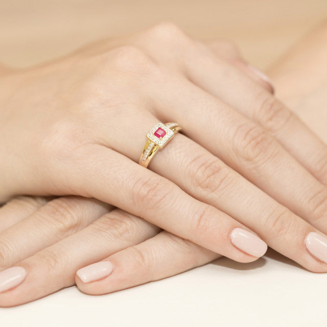 Inel Aur 14K cu Rubin 0.20 ct si Diamante Naturale 0.14 ct, imaginea 4 din 10