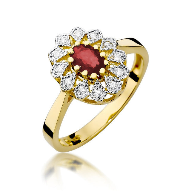 Inel Aur 14K cu Rubin 0.60 ct si Diamante Naturale 0.10 ct — Aur galben