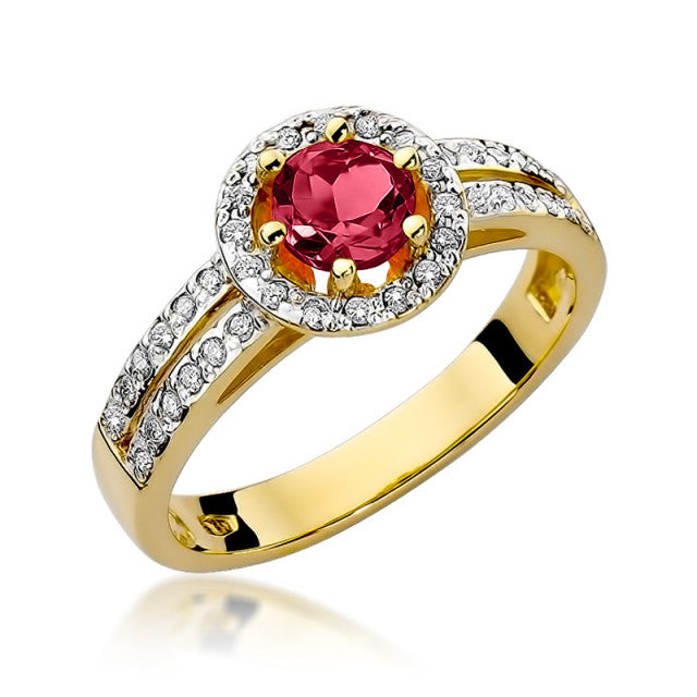 Inel Aur 14K cu Rubin 0.60 ct si Diamante Naturale 0.20 ct — Aur galben