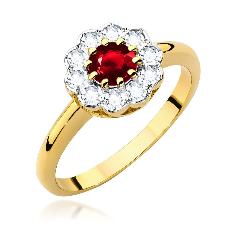 Inel Aur 14K cu Rubin 0.60 ct si Diamante Naturale 0.30 ct — Aur galben