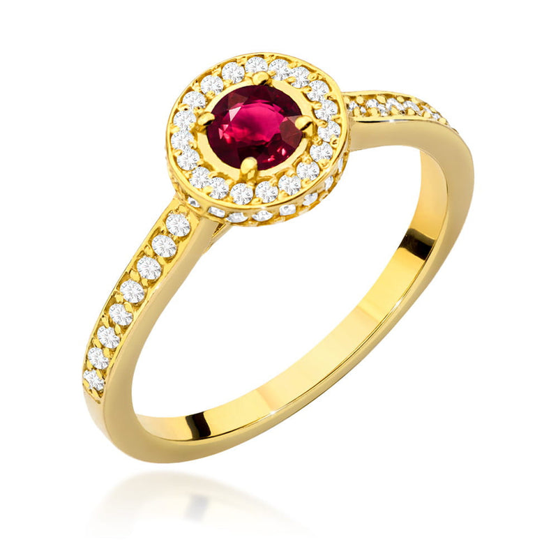 Inel Aur 14K cu Rubin 0.30 ct si Diamante Naturale 0.34 ct — Aur galben