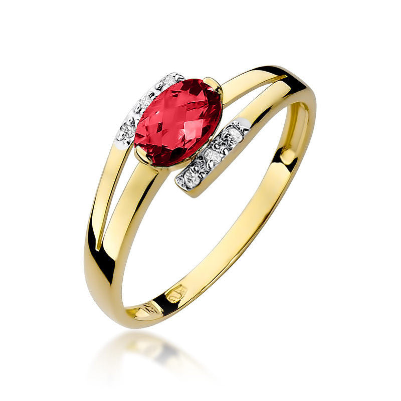 Inel Aur 14K cu Rubin 0.60 ct si Diamante Naturale 0.05 ct — Aur galben