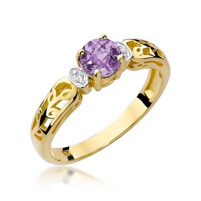 Inel Aur 14K cu Ametist 0.50 ct si Diamante Naturale 0.02 ct — Aur galben