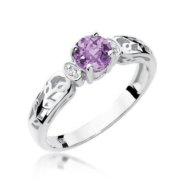 Inel Aur 14K cu Ametist 0.50 ct si Diamante Naturale 0.02 ct, imaginea 4 din 11