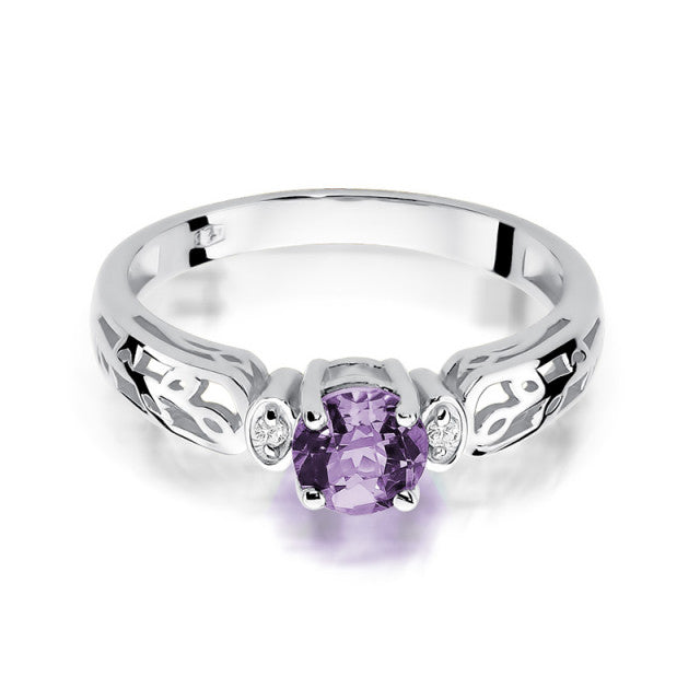Inel Aur 14K cu Ametist 0.50 ct si Diamante Naturale 0.02 ct, imaginea 5 din 11