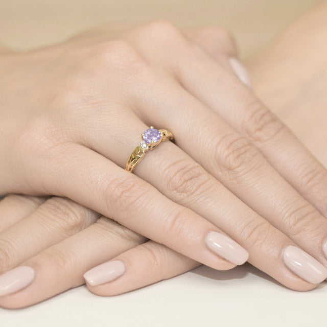 Inel Aur 14K cu Ametist 0.50 ct si Diamante Naturale 0.02 ct, imaginea 7 din 11