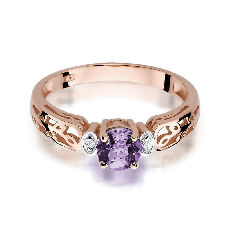 Inel Aur 14K cu Ametist 0.50 ct si Diamante Naturale 0.02 ct, imaginea 9 din 11